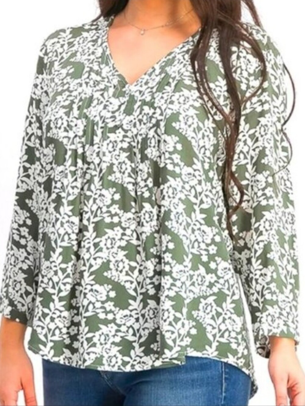fun2fun Maley Olive Pleated Detail Floral Blouse Top Size XS New Floral Career